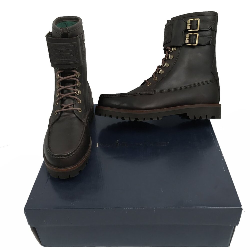 NEW Vintage Polo Ralph Lauren Wolcott Boots! Brown Oiled Leather Big Polo Patch